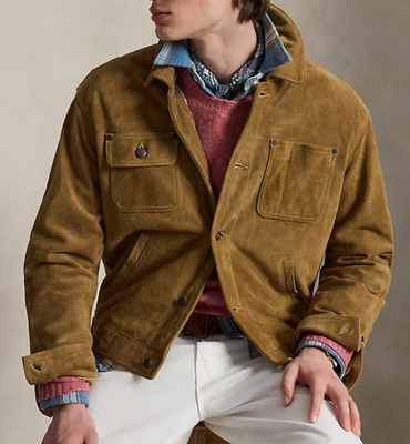 Polo Ralph Lauren Mens Western Trucker Suede Jacket Desert Khaki