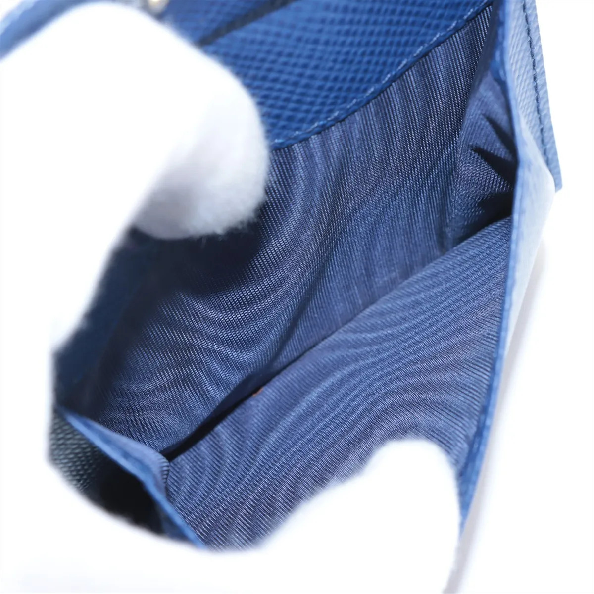 Prada Saffiano Cuir Leather Compact Wallet Blue thumbnail 6