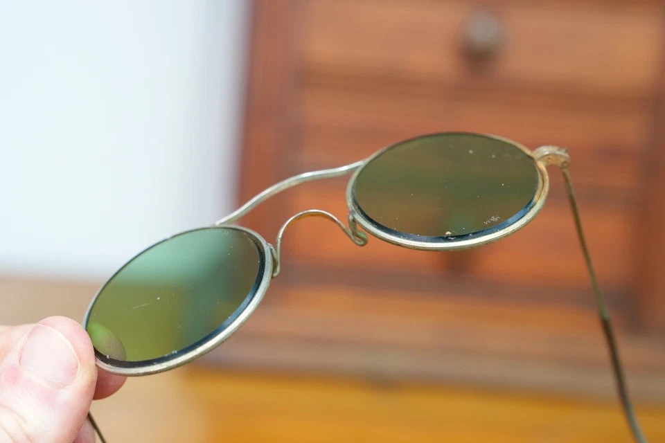 Gafas de seguridad ópticas americanas lentes verdes AO antiguas vidrio biselado vintage Foto 4 de 4