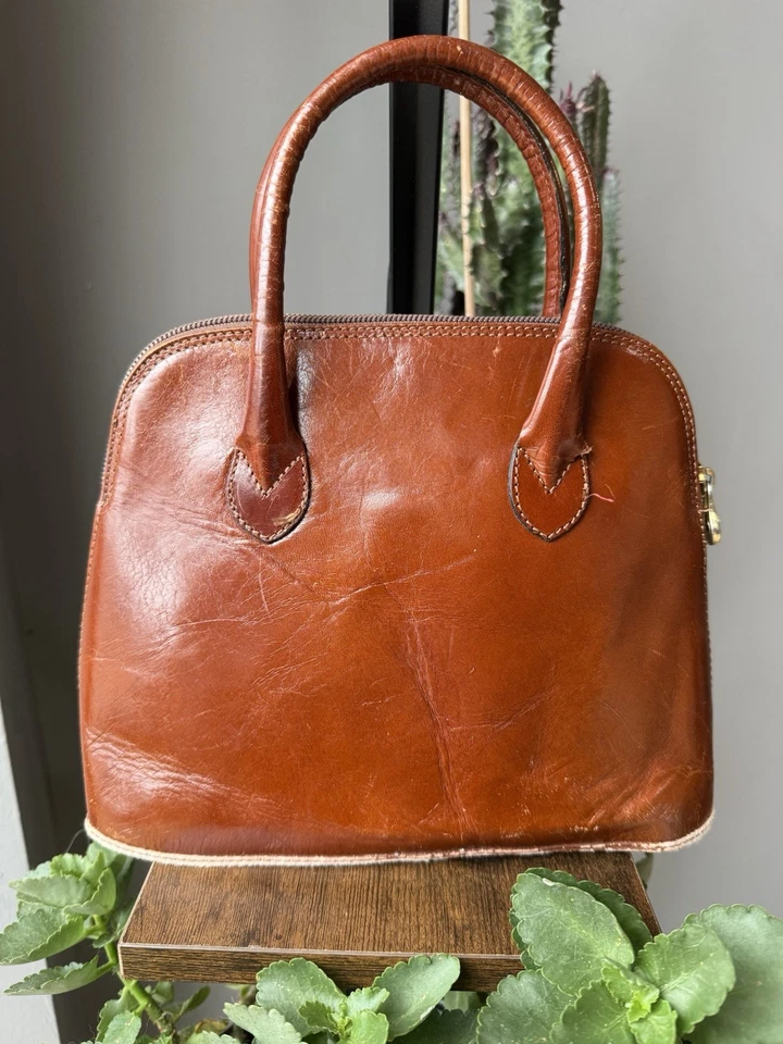 Cartera Cartera Carla Marchi vintage hecha en Italia de cuero marrón y lona a rayas Foto 4 de 4