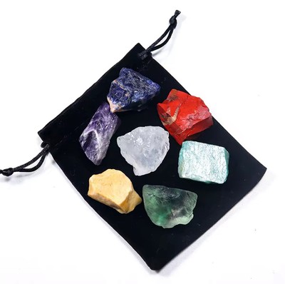 7 Stück Hochwertiges Roh Naturstein Heilenergie-Kristall-7 Chakra Set Souvenir