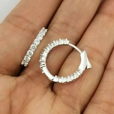 Huggie & Creolen 14K Weißgold vergoldet 1,50Ct rund Lab Created Diamant