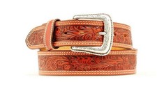Nocona Western Belt Mens Leather Embossed Leaf Redwood N2496808