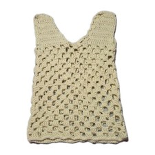 Vtg Crochet Sweater Vest Tank Tan Knit Sweater Medium Handmade Boho Minimalist