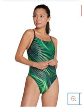 Speedo Women's Coded Riff Flyback One Piece Green Sz 30