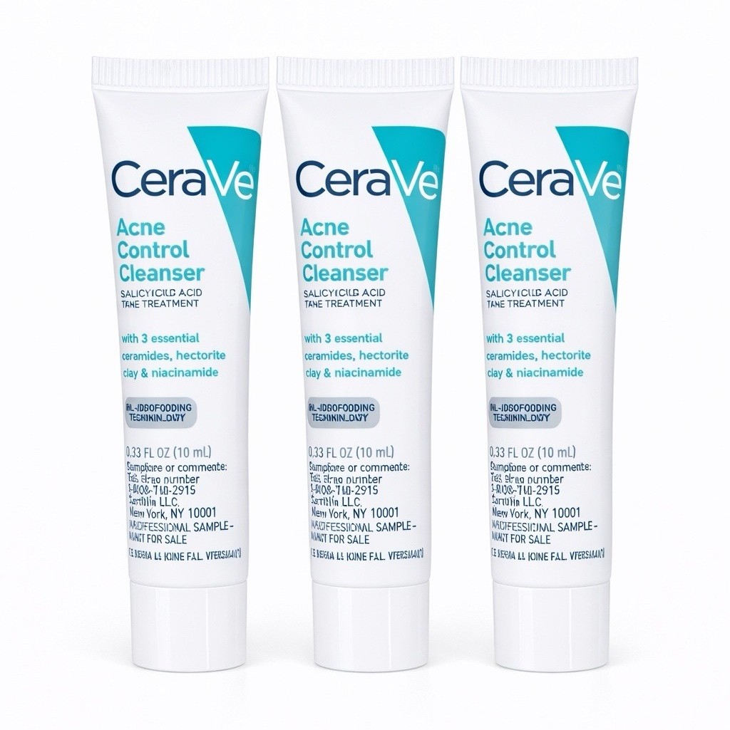 CeraVe Acne Control Cleanser 3 Tubes Sample Size Salicylic Acid Niacinamide