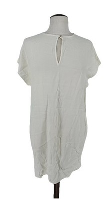 ZARA Basic Creme Viskose Kurzarm Bluse Top Gr. L Schlüssellochausschnitt