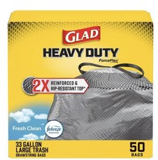 Glad 33 Gallon Heavy Duty Trash Bags ForceFlex Drawstring Outdoor Black 50 Count