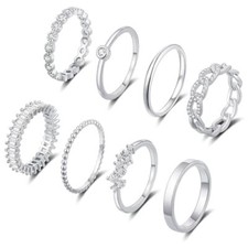 Gold Plated Stacking Rings Set for Women 14K Dainty Stackable Thumb 8 Silver