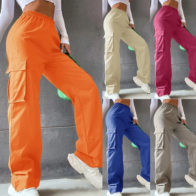 Womens High Waist Combat Cargo Long Pants Ladies Casual Pocket Trousers  Bottoms