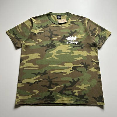 Stussy Surfwalk Graphic Woodland Camouflage T Shirt Men's Medium
