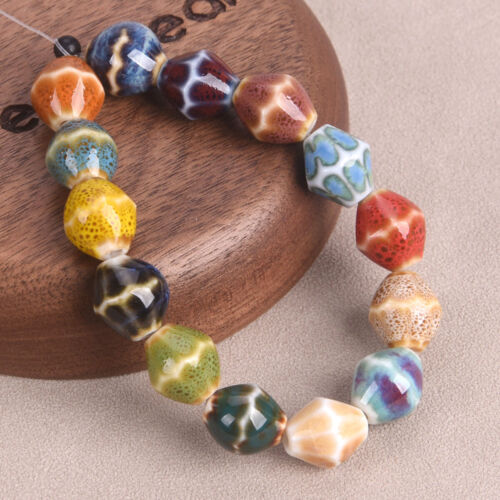 10pcs Bicone Shape 12x10mm Enameled Glazed Ceramic Porcelain Loose Beads - Picture 2 of 18