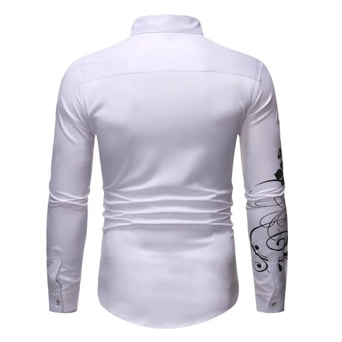 Stylish Gold Flower Print Black Shirt Men 2025 Spring New Slim Fit Long - 第 22/33 張圖片