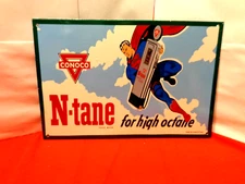16 x 11 in CONOCO GAS SUPERMAN HIGH OCTANE  SIGN HEAVY METAL PORCELAIN # 1003