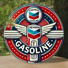 GAS Oil Rustic Sign Rustic Metal  RETRO Garage Man Cave Chevron