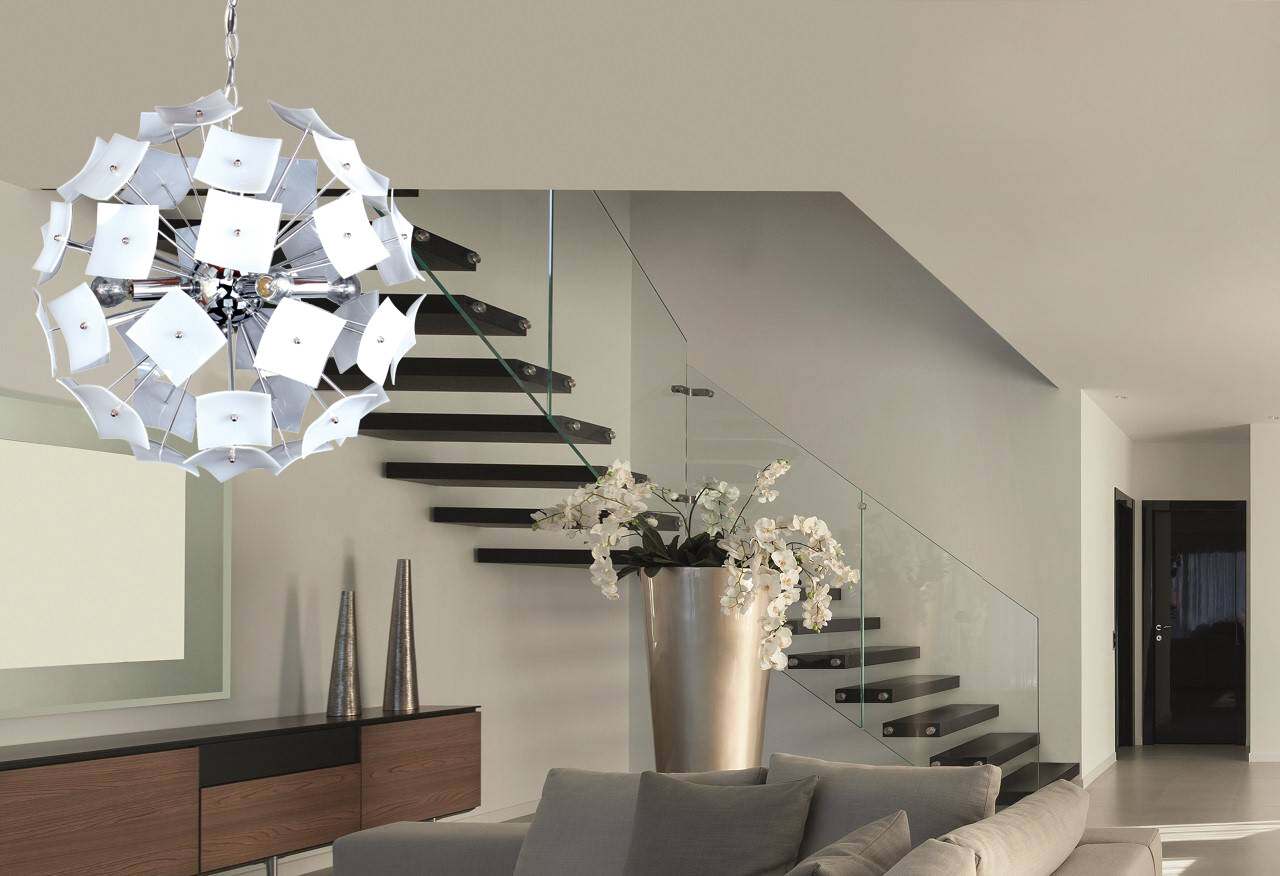 Lustre moderne blanc chic suspension métallique circulaire à 4 douilles design