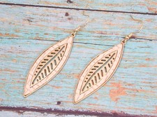 Long feather shape earrings in gold plated finish 2.22 inches long. - NEW