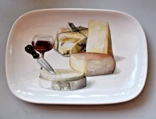 CERAMISIA Made in ITALY Serving Plate Wine Cheese Motif Rectangle 9.5" x 6.75"