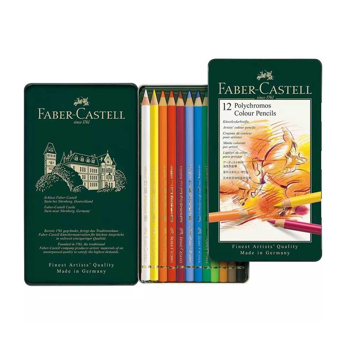 Faber-Castell Colour Pencils Polychromos Thick 3.8 mm Lead, Tin of 12 (110012)