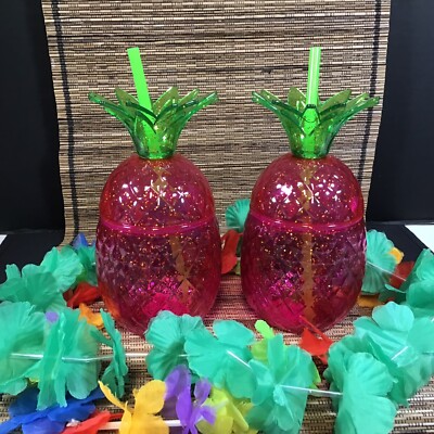 Pineapple Shaped Acrylic Tumbler with Lid and Straw Fuchsia Pink 18 oz Lot  of 2 | eBay Australia