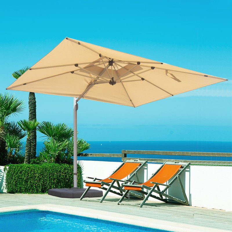 Domi Rectangle 8.69' x 10.66'  Cantilever Umbrella with Center Pole(Beige)
