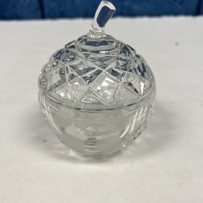 VINTAGE CLEAR CUT GLASS PEAR SHAPED SUGAR BOWL WITH LID 5.5'' (MA)