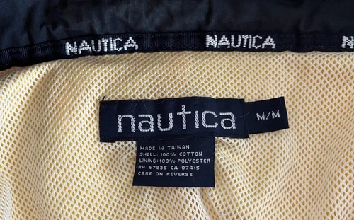 Nautica Jacket Windbreaker Mens Size Medium Hideaway Hood Yellow Blue Vintage image 2
