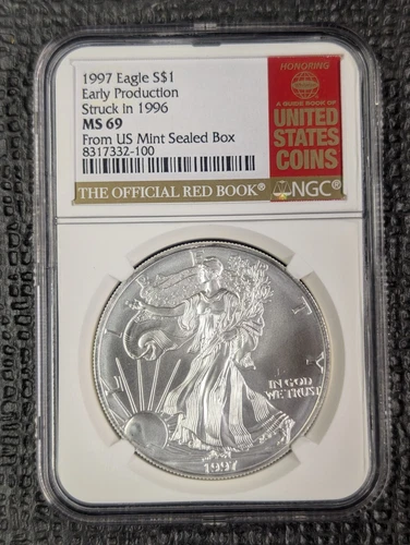1997 MS 69 Silver Eagle ⭐ Early Production Struck In 1996⭐ Red Book Edition Slab