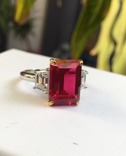 AAA 5.50 Ct Natural Ruby Diamond Wedding Beautiful Ring 14K Solid White Gold - Picture 3 of 5