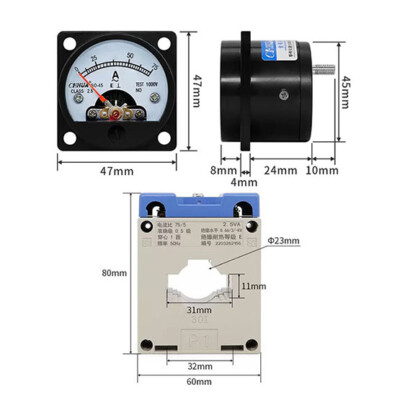 1 Pc. New SO-45 Ammeter AMP Current Meter AC 0-75A & Current Transformer 75/5A