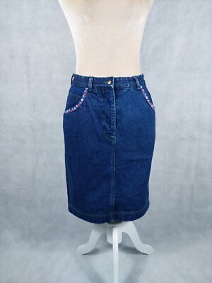 Rock Vintage Rebecca Allison Gr. (S/36) Jeansrock blau retro Denim casual Blumen