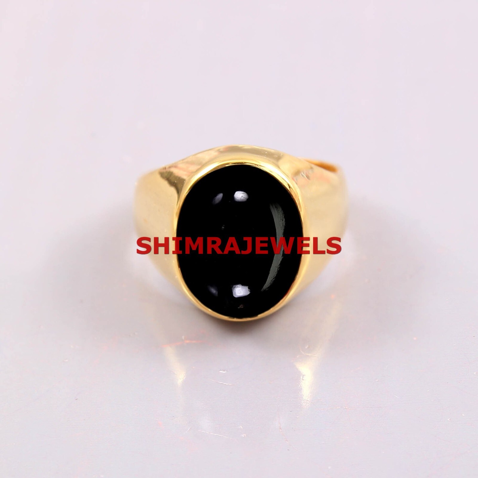 Natural Black Onyx Gemstone With Gold Plated 925 Sterling Silver Men Ring #1009