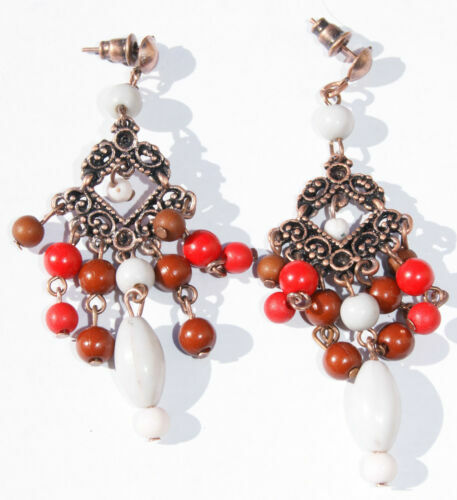 Boucle D'oreille Ancienne Modèle N328 - Forme Poisson En Bois Peint - Occasion, Sans Marque