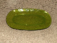 Rare DURALEX FRANCE 14” Clear Emerald Green Oval Plate Platter-Excellent