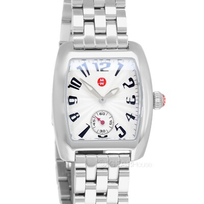 #ad MICHELE Urban Mini Womens Tonneau Watch White Dial Swiss Mov#x27;t Stainless Steel $459.80