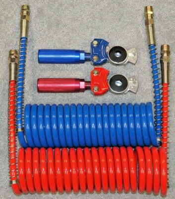 Trailer brake hose coiled air line 15' DOT with cast aluminum glad hands