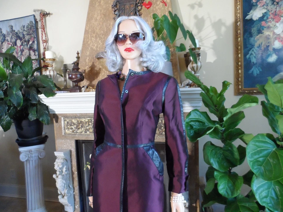 Abrigo Dolce&Gabbana Borgoña Seda Ligero con Borde de Cuero Sintético Talla IT 42- US 6 Foto 3 de 4