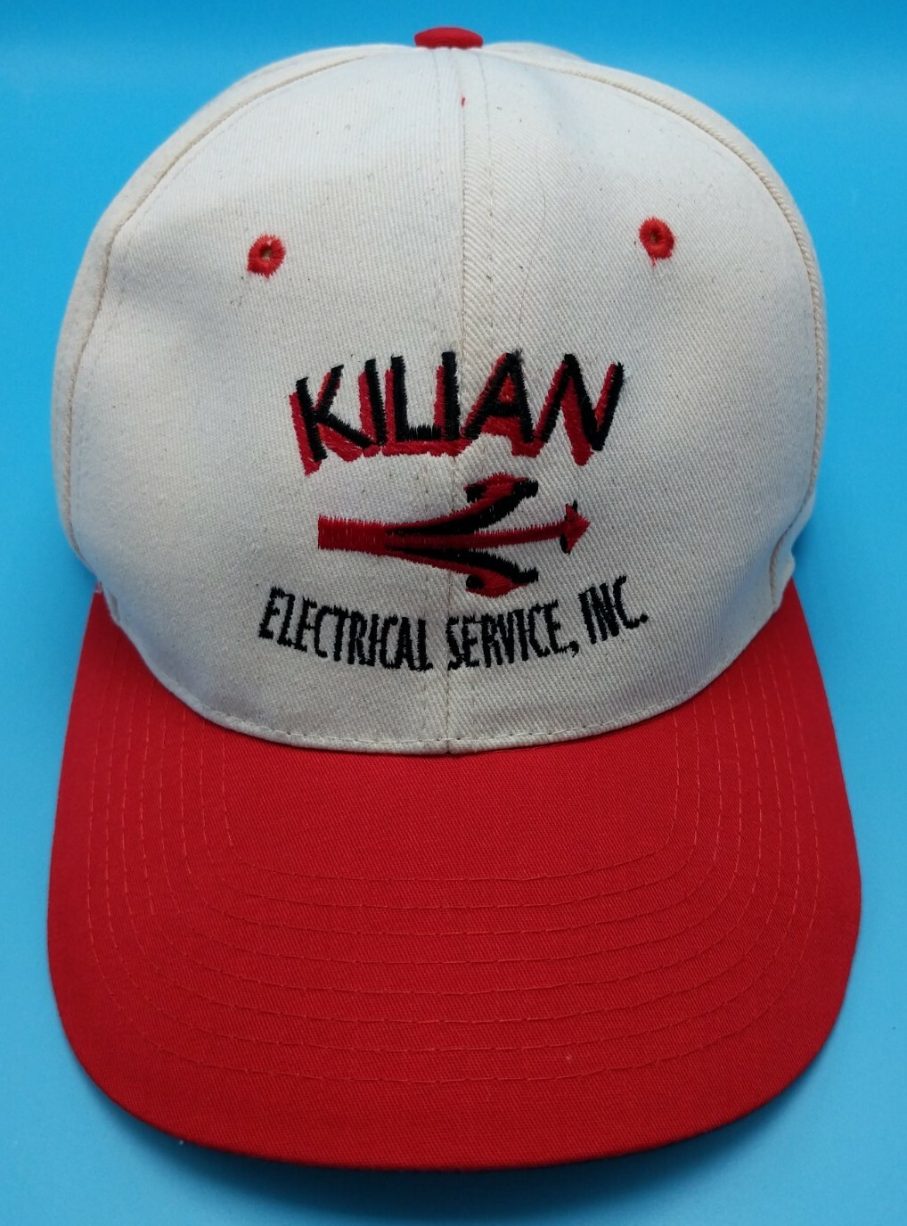 Killian Electrical Service adjustable white red snapback cap