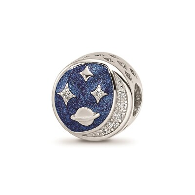 Reflection Beads Sterling Silver Enameled CZ Moon & Stars Night Time Bead