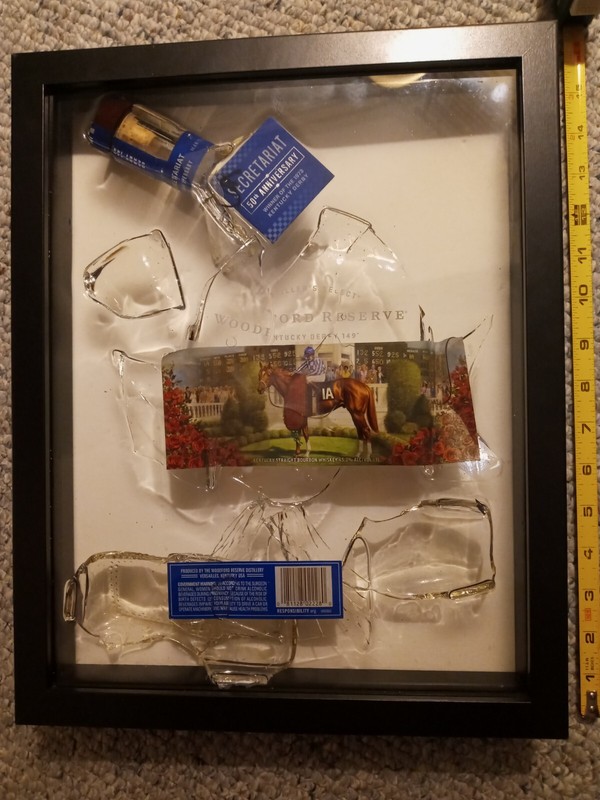 Secretariat/Woodford Reserve "Broken Bottle" Art. Sells for $279.00 on Etsy.