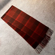 Alashan Cashmere Wrap Scarf 72" Long 13" Wide w/Fringe Rust & Brown Plaid