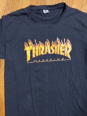 Thrasher Magazine Long Sleeve Black big flame logo Skateboarding T