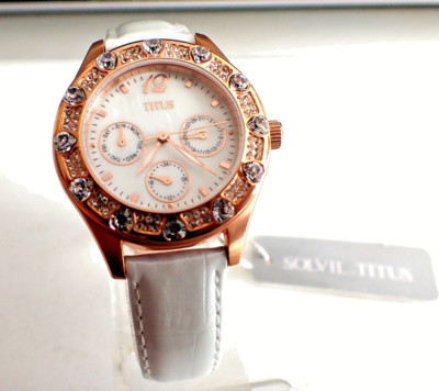Mtr TITUS DAME MULTIFUNKTIONSKALENDER + 24 Stunden, ENDE SWAROVSKI, SEHR GUTER ZUSTAND & FUNKTIONEN