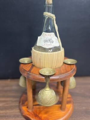 1994 Banfi Chianti Wine Bottle and Brass Wine Glasses and Containet Set