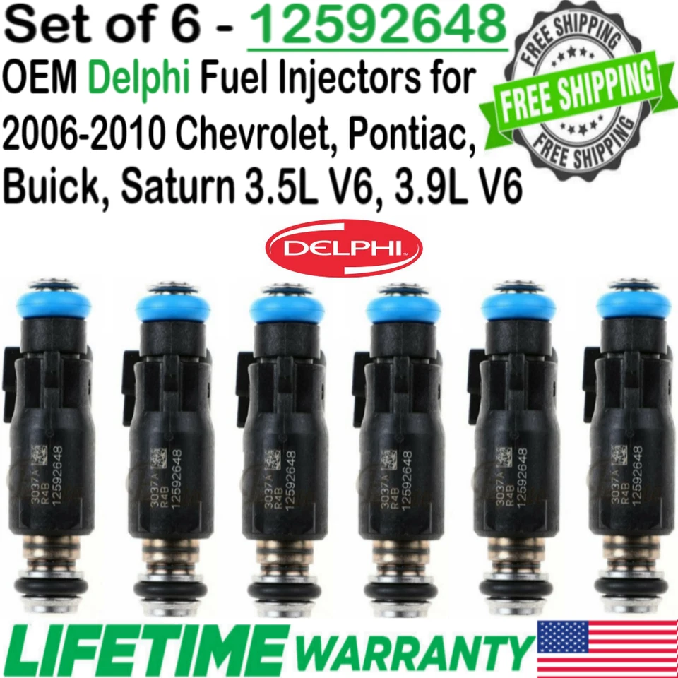 x6 Delphi OEM Best Upgrade Fuel Injectors for 2006-10 Chevy Pontiac Buick Saturn Foto 2 de 4
