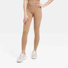 Medium - Womens High-Rise Ribbed Seamless 7/8 Leggings - JoyLab - Tan