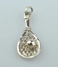 VINTAGE STERLING SILVER LARGE 3-D TENNIS RACQUET WITH BALL CHARM