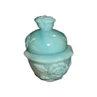 vintage Avon Moonwind powder sachet container in blue-green milk glass