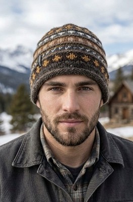 Everest Designs Cap Brown Charcoal 100% Wool Fleece Lined Roll Beanie Hat Nepal