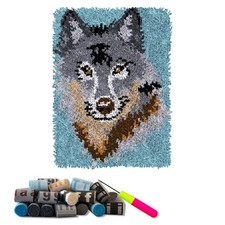 DL-YTG Latch Hook Kits Rug Wolf Crochet Yarn Cushion Colour Pre-Printed Canva...